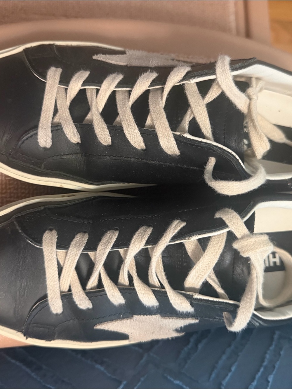 Golden Goose Black Leather Low-Top Sneakers with Cream Star and Laces